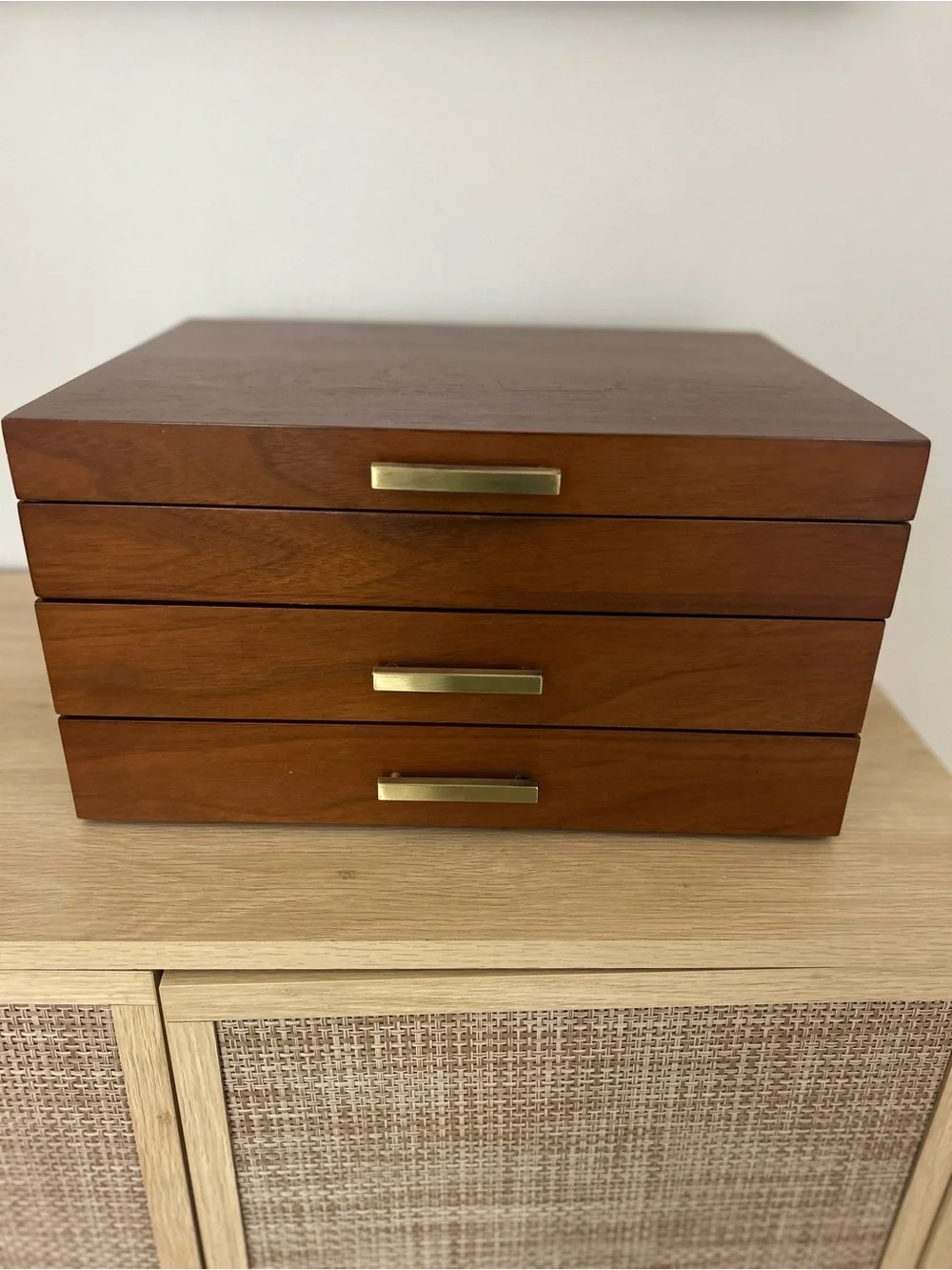 West Elm Mid-Century Acorn Finish 3-Drawer Jewelry Organizer